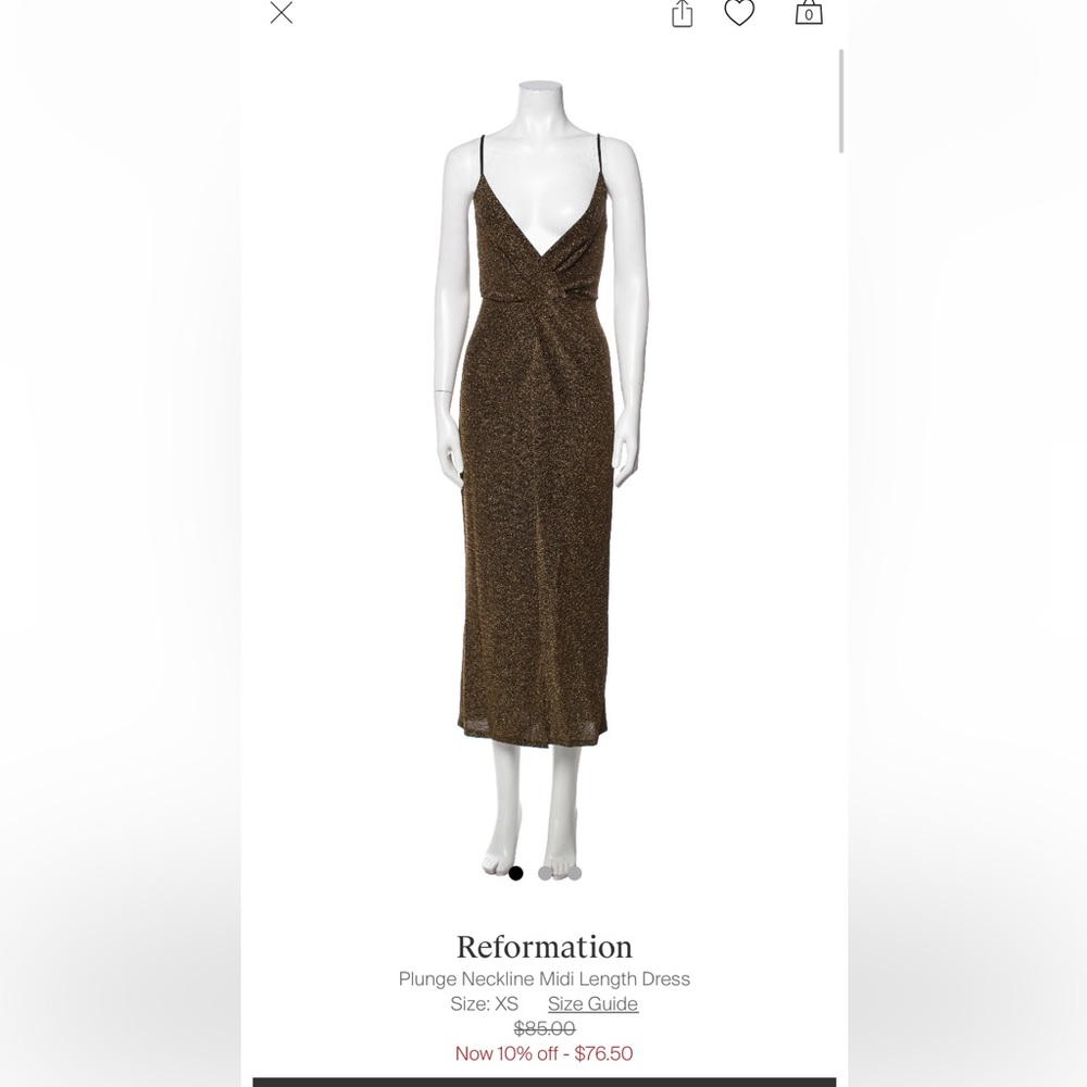 Reformation golden brown shimmery midi dress XS